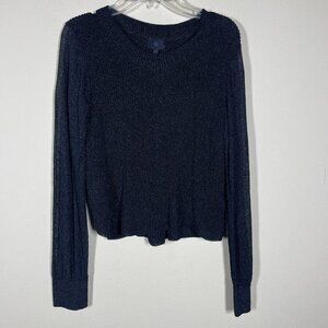 Banana Republic Women's Black Semi-Sheer LS Crop Top Sparkle Large!